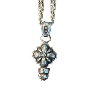 Brighton Silver Tone Cross Pendant Floral Double Strand Necklace Beautiful
